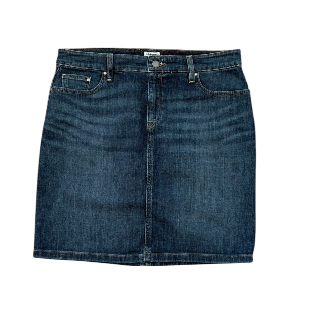 LL Bean Denim Jean Blue Favorite Fit Straight Casual Short Stretch Skirt 10P